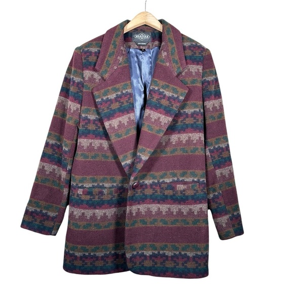 VINTAGE Italian Wool Southwest Print Single Breasted Structured Blazer - Picture 8 of 13